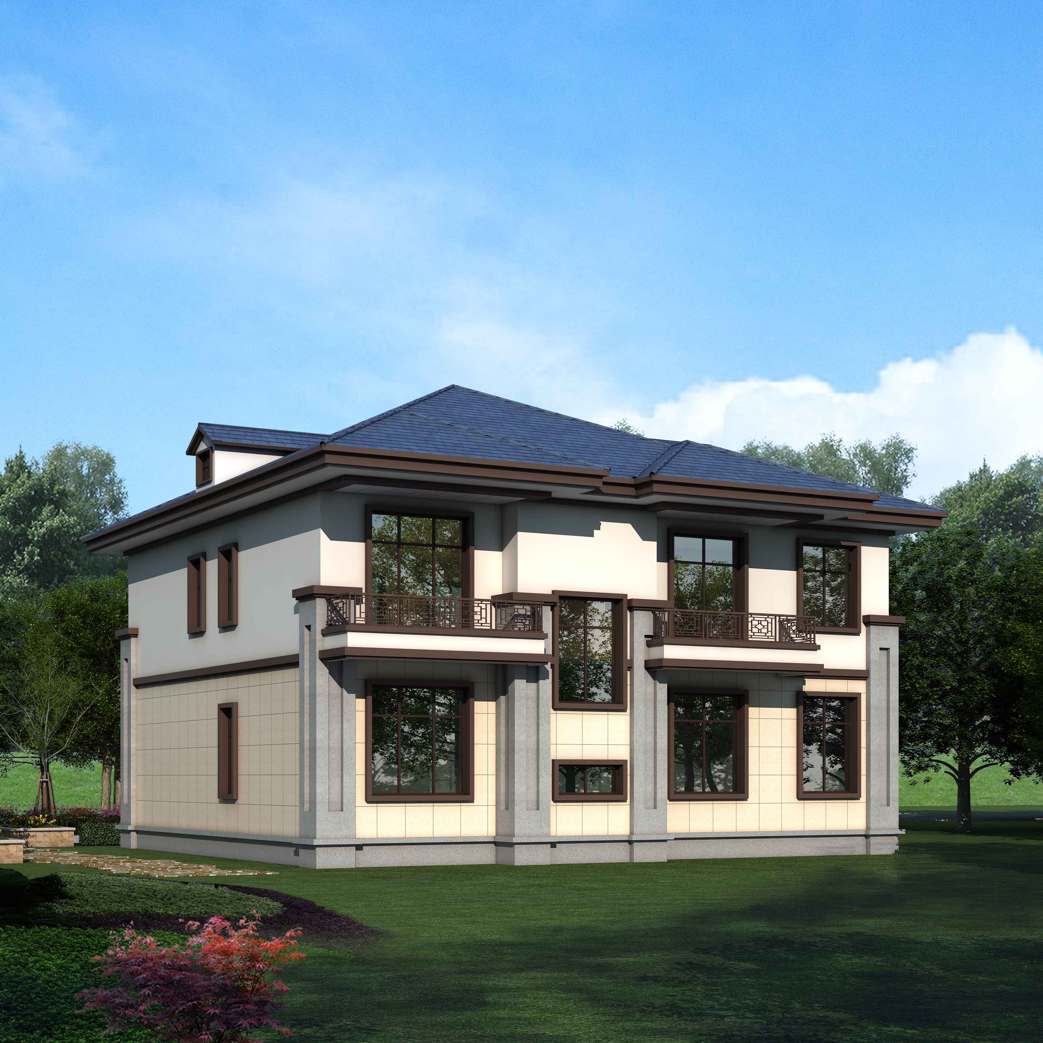 QH3053欧式三层大面积豪华农村自建双拼别墅设计图2021网红新款乡村效果图 - 青禾乡墅科技